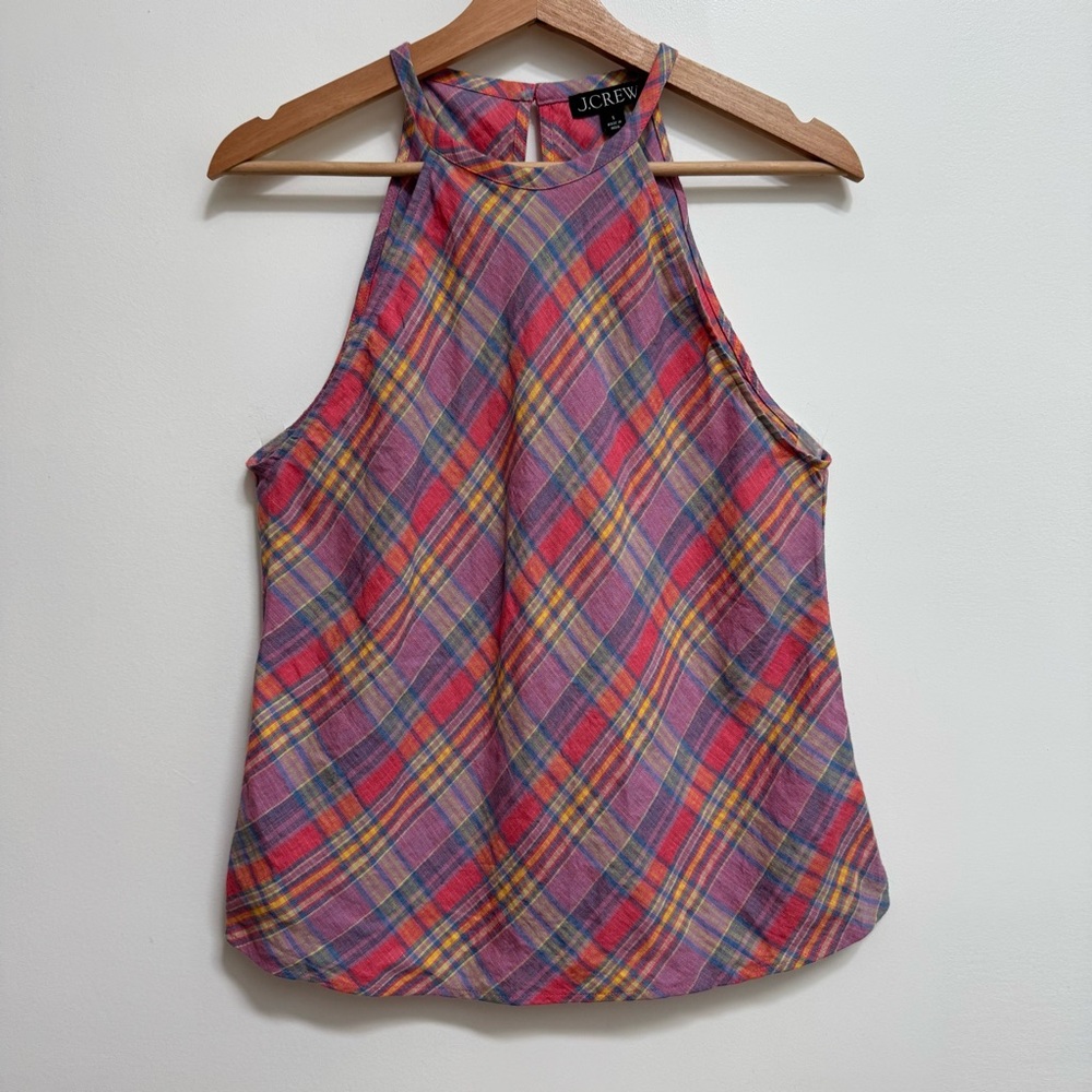 J. Crew Sunset Plaid Amber Linen Top - Picture 2 of 12